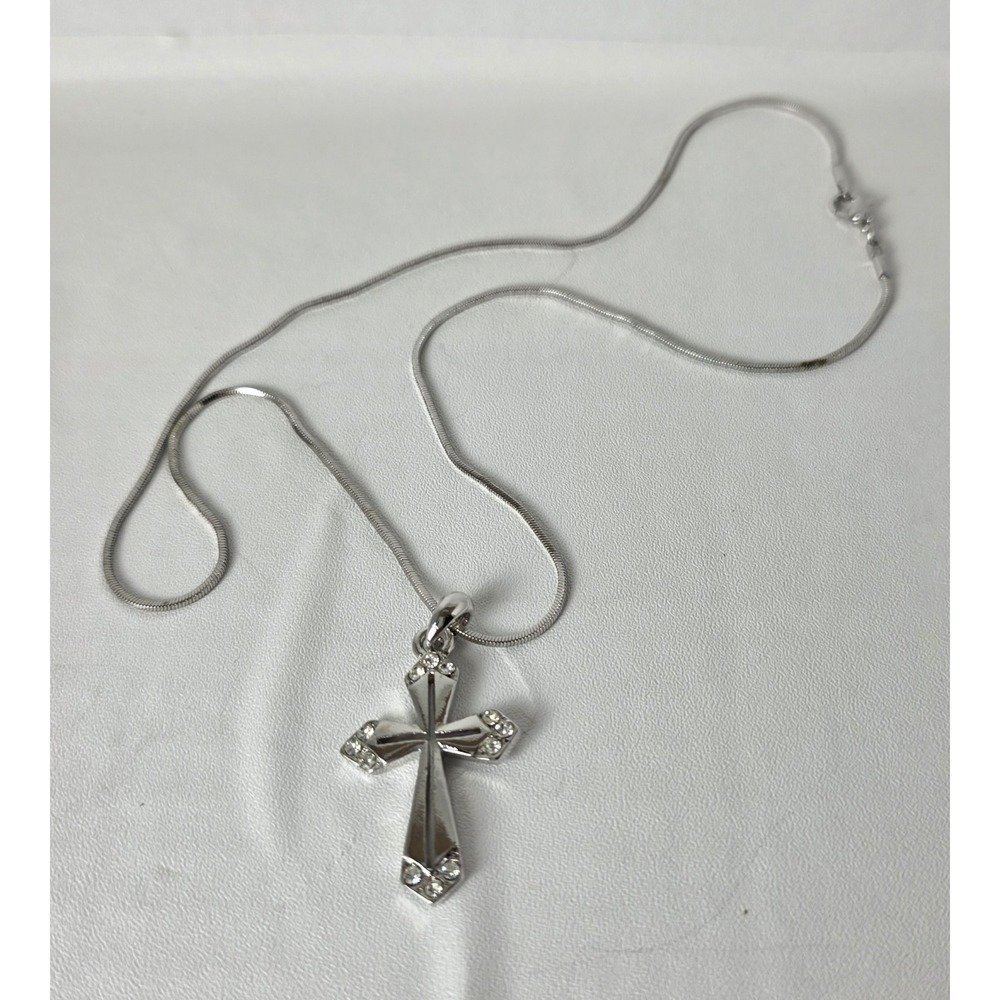 10" Diamond Cross Necklace Sterling Silver Chain